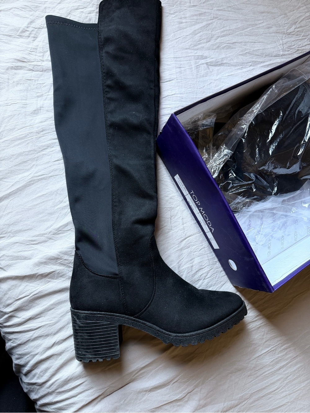 TOP Moda Black Over-The-Knee Block Heel Boots